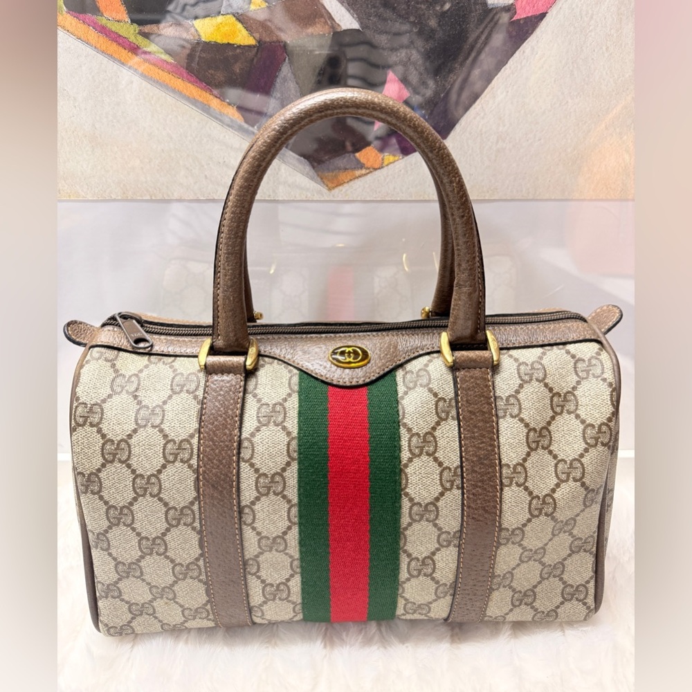 GUCCI-58 02 006 Boston Bag Sherry Line Coated Canvas